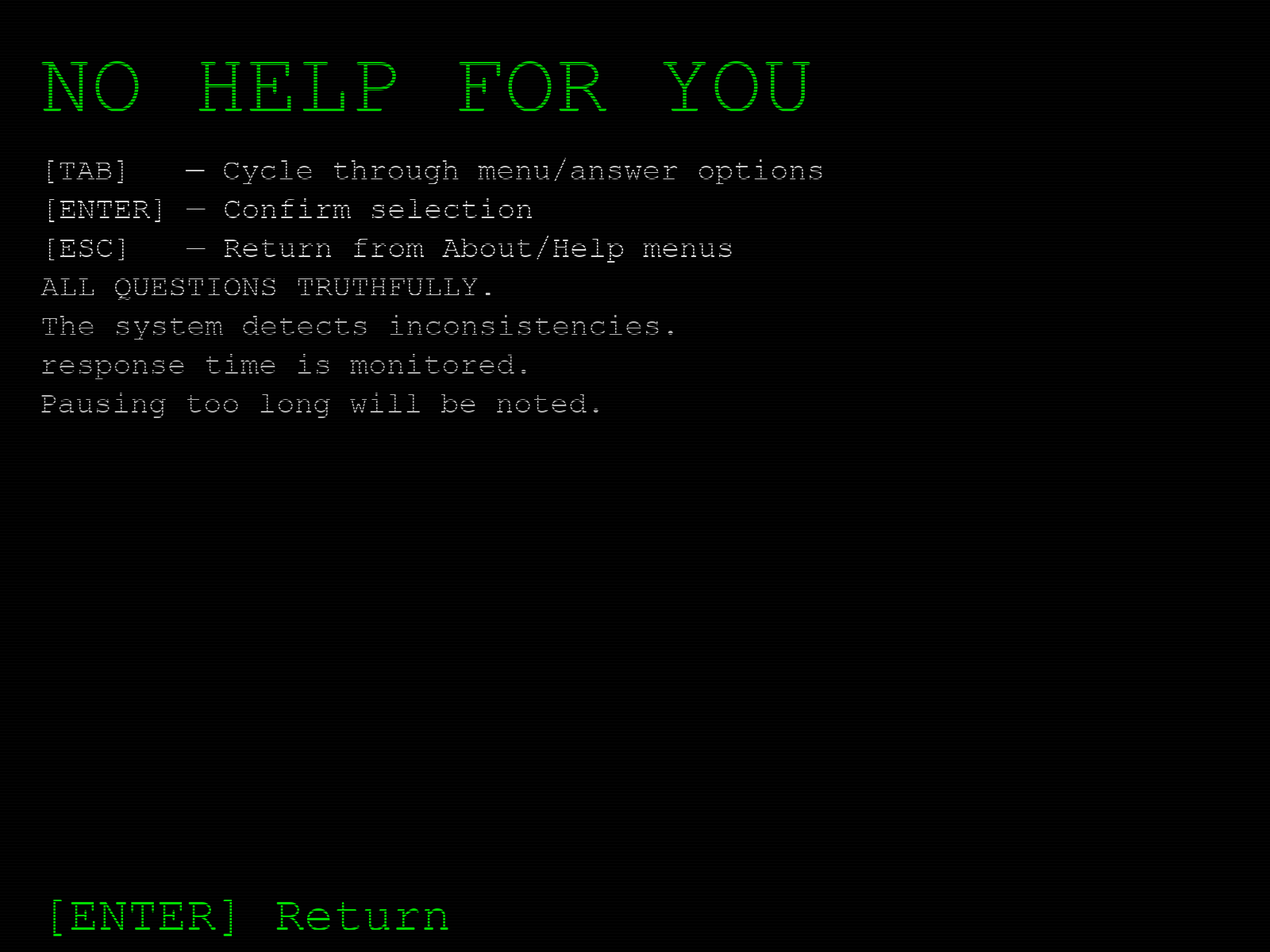 The Question Game v2.02 — the help screen