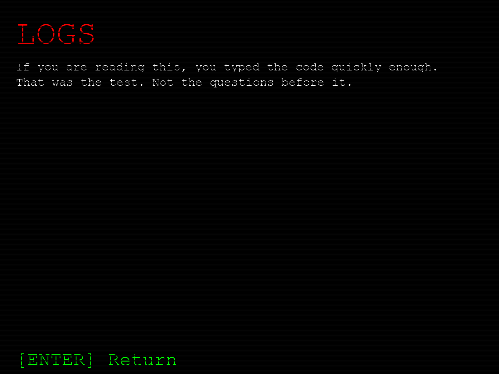 The Question Game v2.02 — the secret LOGS archive screen